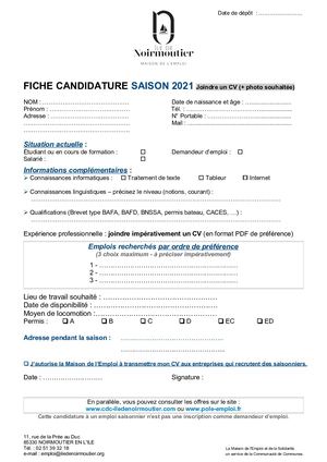 Fiche Candidat Saison 2021