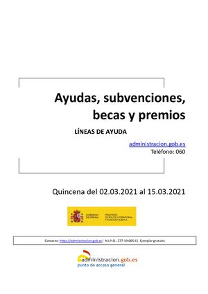 AYUDAS, SUBVENCIONES, BECAS Y PREMIOS. QUINCENA DEL 02 AL 15 DE MARZO DE 2021S