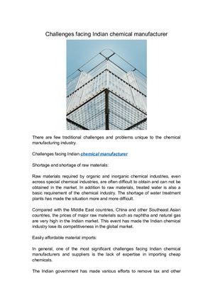 challenges Facing Indian Chemical Manufacturer