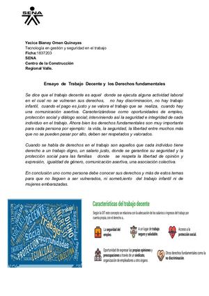 Ensayo De Trabajo Decente Y Los Derechos Fundamentales