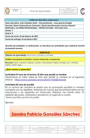 4. GRADO 1º - GUIA #4 TODO SOBRE MI