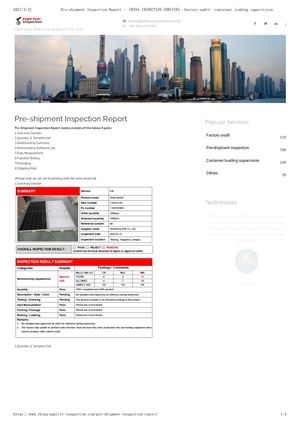 Pre Shipment Inspection Report