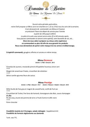 Menu Demeure Et Prestige Domaine De Barive