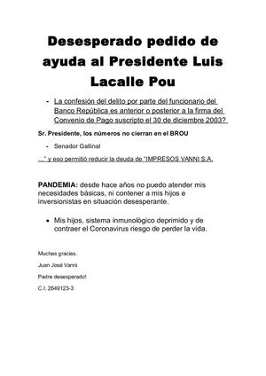 Desesperado Pedido De Ayuda Al Presidente Luis Lacalle Pou