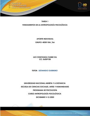 Tarea 1 Entrega Fundamentos De La Antropología Psicológica
