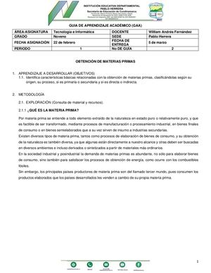9°–tecnología E Informática – P1– 2 – Andrés Fernández – Obtención De Materias Primas
