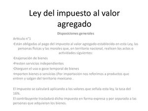 Ley Del Impuesto Al Valor Agregado