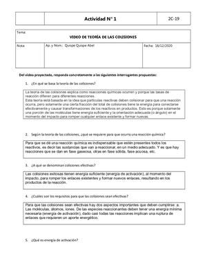Actividad N° 1 Cuestionario Del Video Teoría De Las Colisiones