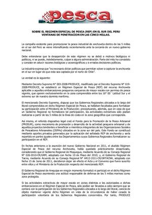 Sobre El Regimen Especial De Pesca En El Sur Del Peru, Las Cinco Millas