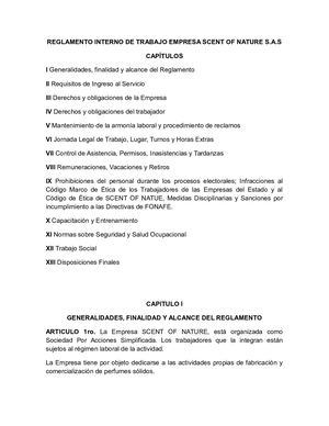 Reglamento Interno De Trabajo Empresa Scent Of Nature