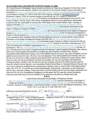 Statutory Declaration Of Nativity For Ra Atum Re Achak El