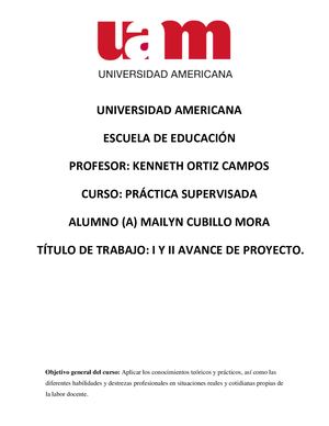 I II Y III Avance Del Proyecto De Práctica Supervisada