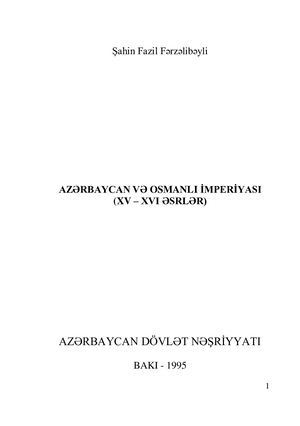 Azerbaycan Ve Osmanli Imperiyasi Xv Xvi Esrler