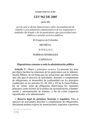 Ley Antitramite 962 De 08 De Julio De 2005