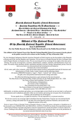 MACN R999999999 Declaration Of Trust Of The Moorish National Republic Federal Government