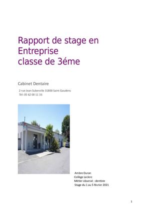 Rapport De Stage En 3 eme ambre duran