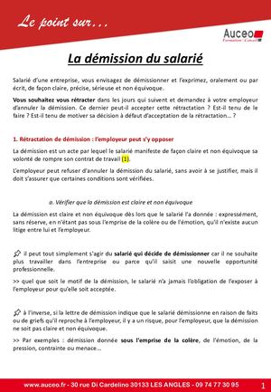 Retractation Demission Salarié