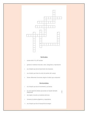Crucigrama Ciencias 2do B