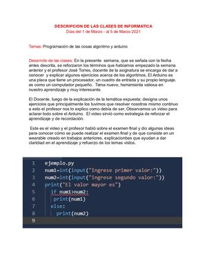 1- Al 5 De Marzo DESCRIPCION DE LAS CLASES DE INFORMATICA