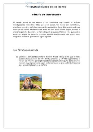 Artículo Informativo Mundo De Leones