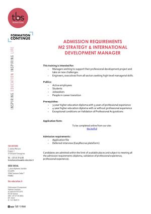 TBS Admission requirements MSDI M2