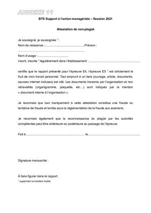 Attestation Non Plagiat