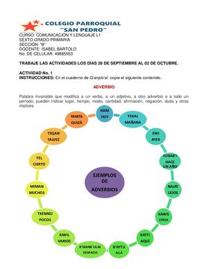 Hojas De Trabajo De Sexto Del 28 De Septiembre Al 02 De Octubre