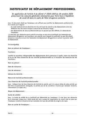 Justificatif de déplacement professionnel