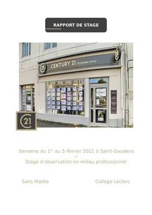 Sans Matéo Rapport De Stage