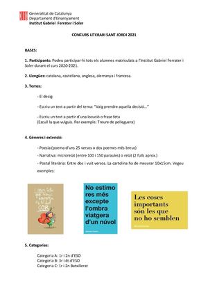 Bases Concurs Literari Sant Jordi 2021