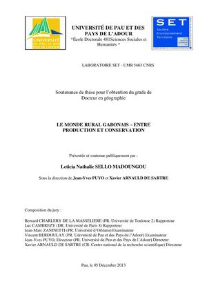 Le Monde Rural Gabonais Entre Production Et Conservation, Thèse Par Sello Madoungou 2013