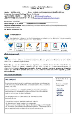 LENGUA CASTELLANA - GRADOS  SEXTOS -SEMANA  8- 9 10