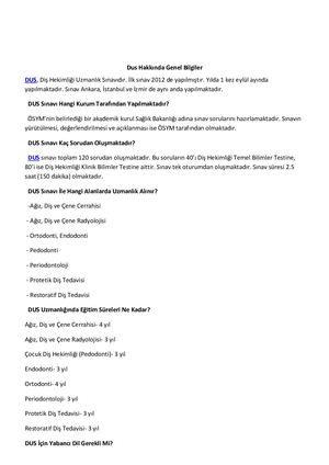 Dus Hakkinda Genel Bilgiler