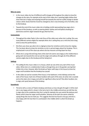 Taylor Swift Music Video Analysis