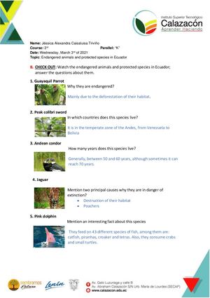 Endangered Animals And Protected Species In Ecuador