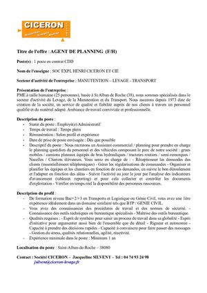 202103 Cdd Poste Agentdeplanning Annonce