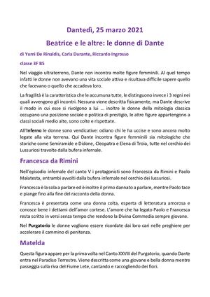 Beatrice e le altre donne di Dante