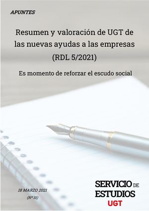 Resumen y valoración de UGT de las nuevas ayudas a las empresas (RDL 5/2021)