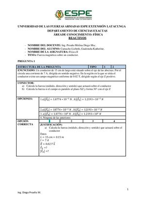 Reactivos Fuerza Magnética Sobre Un Conductor