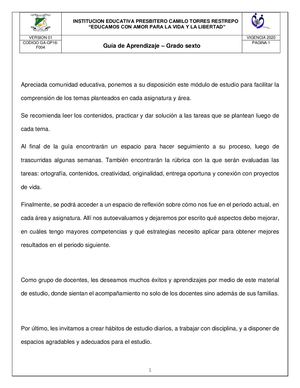 Guía Estudio Sexto, 01 Periodo