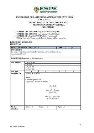 Reactivos Flujo Magnetico Y Ley De Ampere