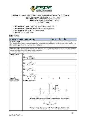 Reactivos Ley De Biot Savart
