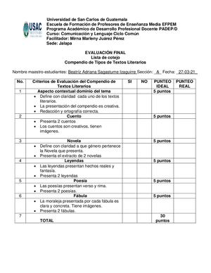 COMPENDIO DE TEXTOS LITERARIOS