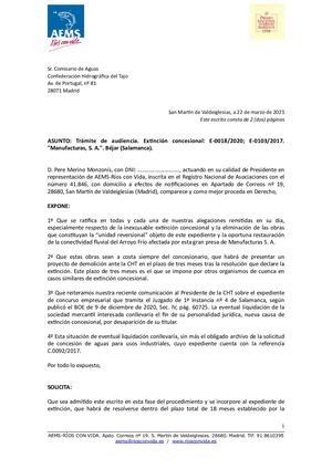 Alegaciones en trámite de audiencia Manufacturas Béjar 22 Marzo 2021