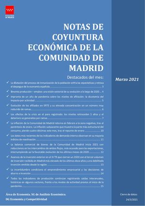 Notas De Coyuntura Económica de la Comunidad de Madrid. Marzo 2021.