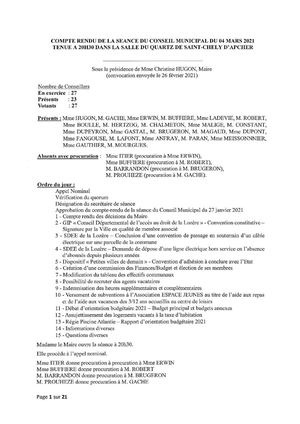 Compte Rendu Du Conseil Municipal Du 4 Mars 2021