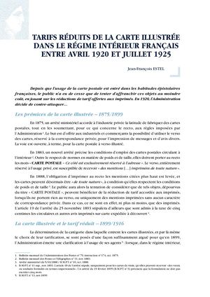 TARIFS RÉDUITS DE LA CARTE ILLUSTRÉE DANS LE RÉGIME INTÉRIEUR FRANÇAIS ENTRE AVRIL 1920 ET JUILLET 1925