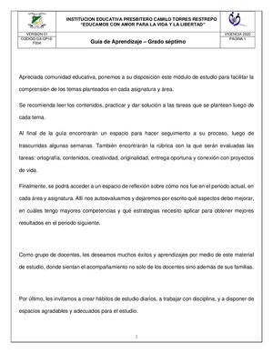 Guía De Estudio Séptimo, Periodo 01