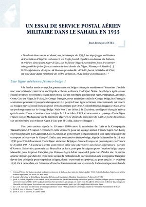 UN ESSAI DE SERVICE POSTAL AÉRIEN MILITAIRE DANS LE SAHARA EN 1933