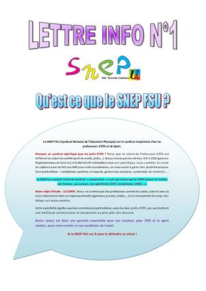 Snep Fsu Caledonie Lettre Info N°1 Mars 2021